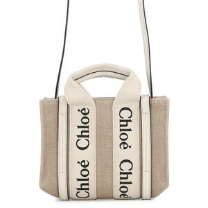 Chloe Woody Tote Canvas Leather Handbag White Bag